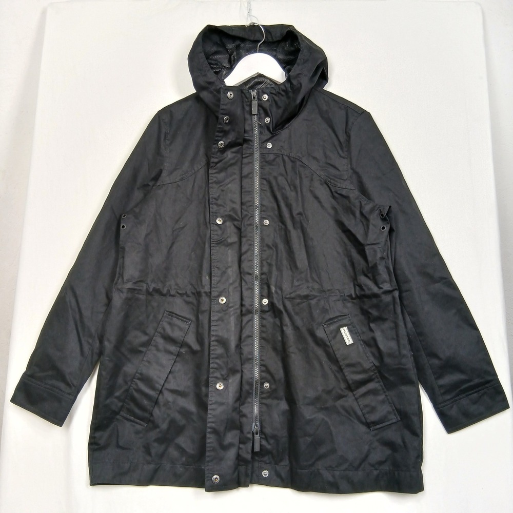 Hunter Original Cotton Hunting Coat Black Hooded Rain Jacket Mens Large